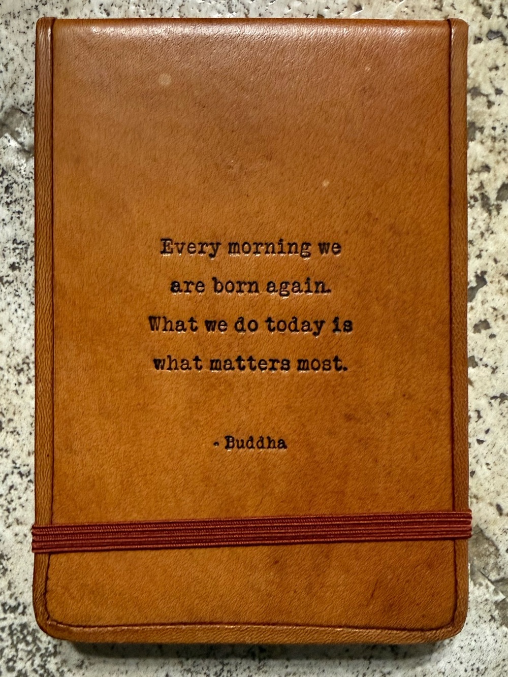 Two’s Company Leather Flip Notebook with Embossed Saying by Buddha